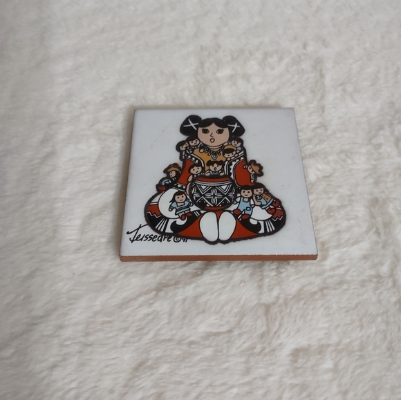 2 Teissedre Tiles Ceramic Trivet Hand Painted "4 x 4" Vintage 1991 - Picture 4 of 6